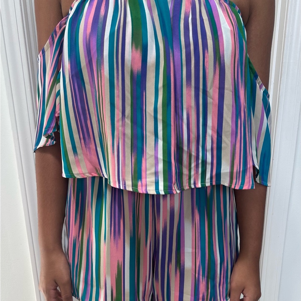 Caramel Multicolor Striped Romper